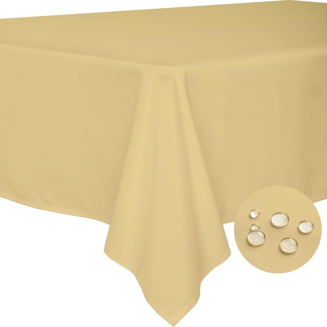 BYDOLL Table Cloth Champagne 70x108 Inch Tablecloth for 8 Foot Rectangle Tables Outdoor Washable Wrinkle Free and Spillproof Polyester Tablecloth for Festival Camping Picnic Party Cover