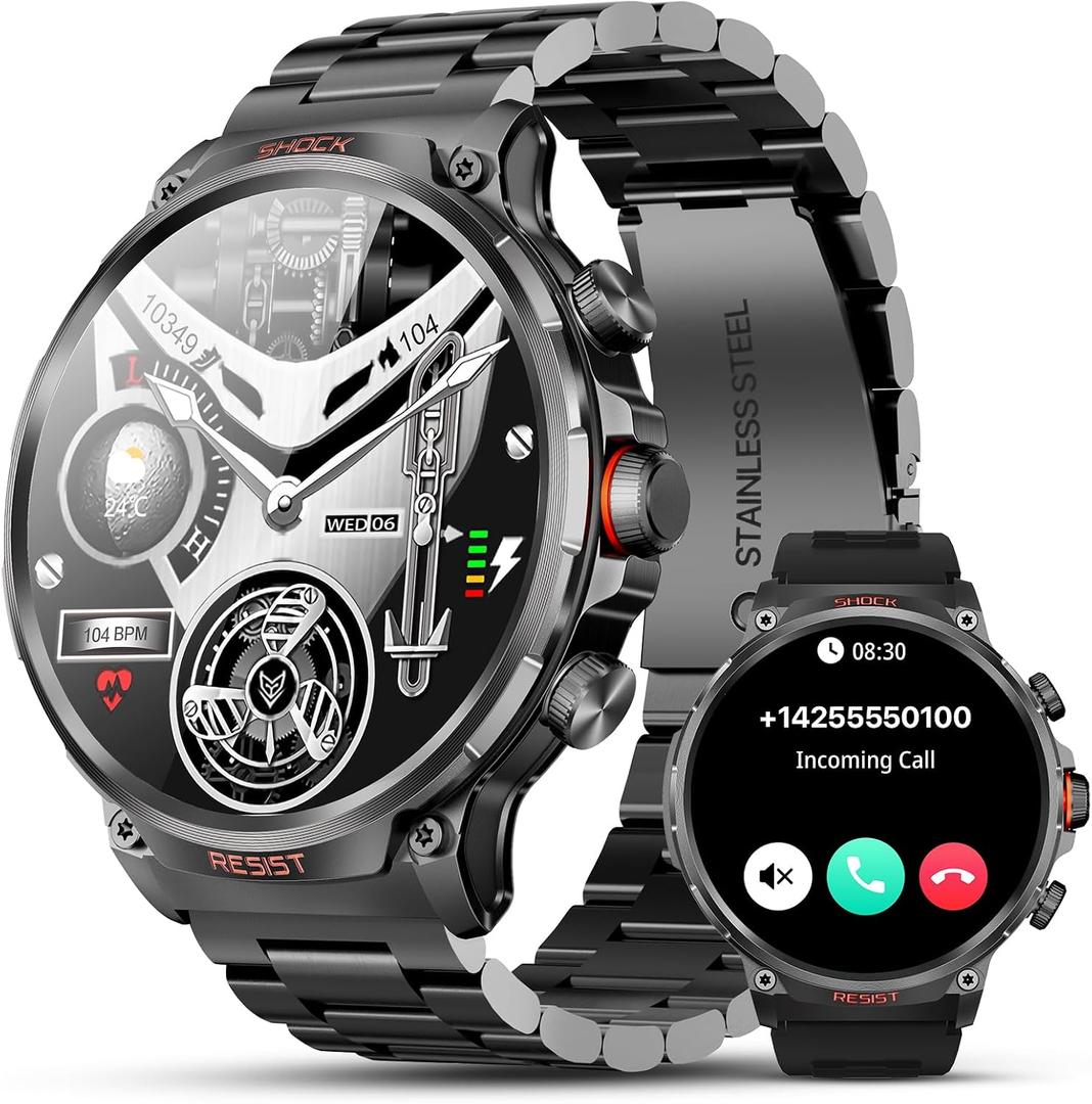 Military Rugged Smart Watches for Men, 1.85" HD Tactical Fitness Tracker | Answer/Make Calls, 710mAh Battery, 100+ Sports Modes, Heart Rate/SpO2/Sleep Monitor, IP67 Waterproof, for Android iOS