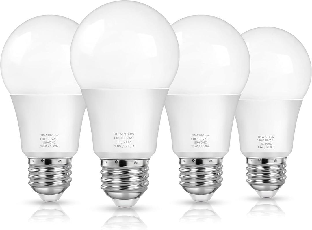 MAXvolador A19 LED Light Bulbs, 100 Watt Equivalent LED Bulbs, Daylight White 5000K, 1500LM, E26 Base, Non-Dimmable, 13W Bright LED Bulbs, 4-Pack (4 Count (Pack of 1))