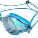 Anti Fog Racing Swimming Goggles with Quick Adjust Bungee Strap (Universal Fit, Blue Mirror)