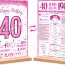 40th Birthday Party Decorations for Women, Sweet Pink Glitter in 1985 Birthday Decor Poster Acrylic Table Sign, 40th Birthday Party Supplies, Double-Sided