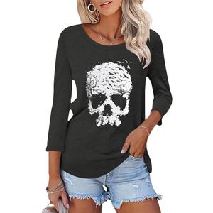 Tobrief Christmas Shirts for Women 3/4 Sleeve Graphic Tee Crew Neck Funny T Shirt Fall Holiday Tops (S)