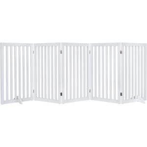 unipaws 36H Free Standing Pet Gate for Dog and Cat, Tall Wooden Dog Gates for Doorway, Stairs, Doggy Room Divider, Foldable Pet Fence for The House, Expandable Doggy Barrier, Indoor Use, White