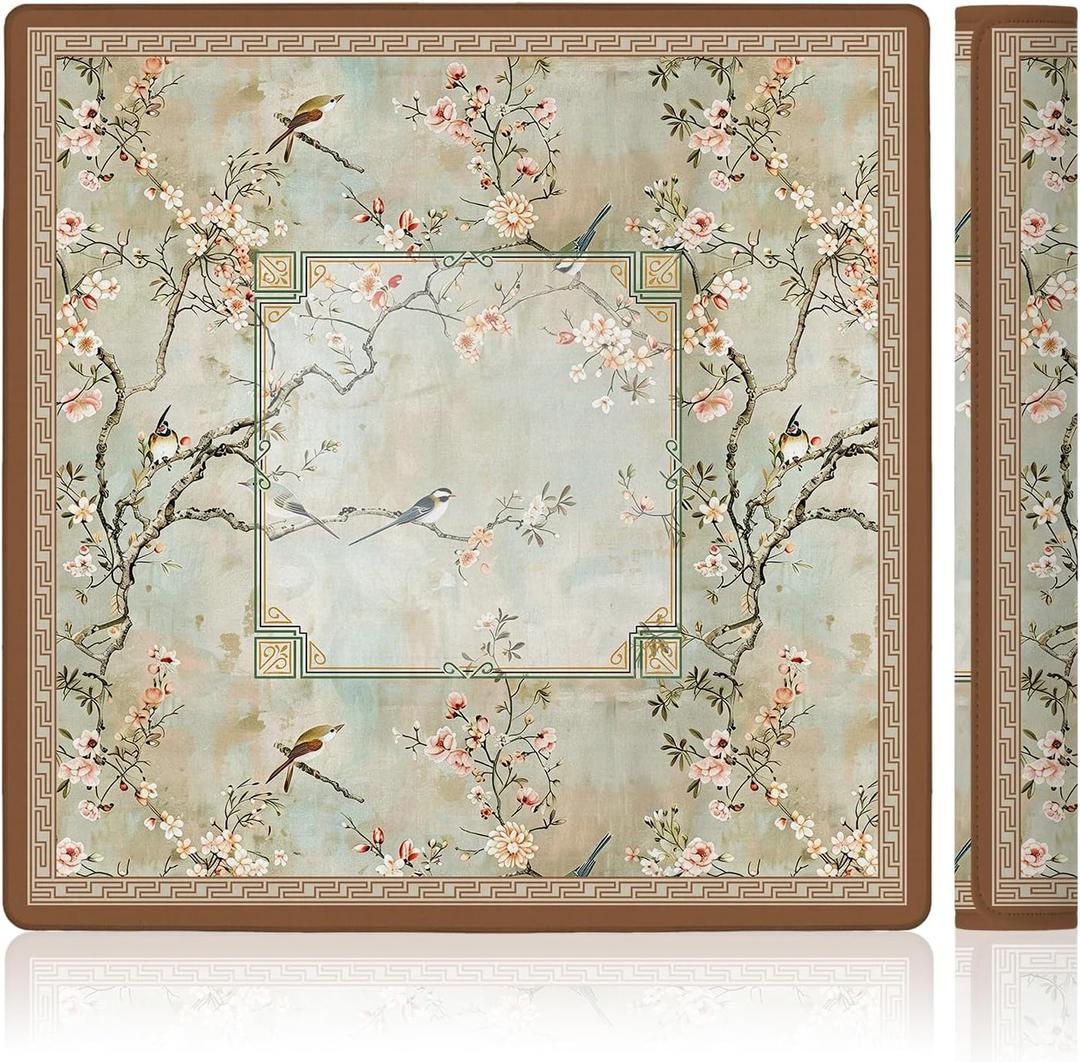 LZYRF Vintage Chinoiserie Cherry Blossom Mahjong Mat 31.5 x 31.5 in, Cottagecore Botanical Floral Bird Anti Slip and Noise Reduction Game Table Cover for Mahjong Dominoes Card Board Tile Games 