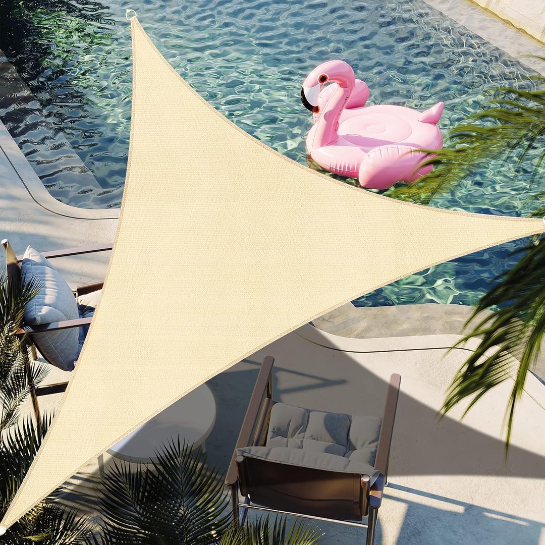 16' x 16' x 16' Beige Triangle Sun Shade Sail Canopy Durable Fabric UV Block Awning Custom