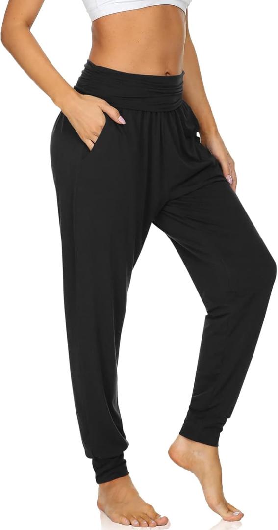 UEU Women's Cozy Yoga Joggers Pants Loose Workout Sweatpants Comfy Lounge Pants with Pockets (Medium, Black)