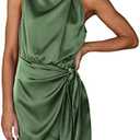 PRETTYGARDEN Women's Short Formal Satin Dress Summer Sleeveless Mock Neck Tie Waist Cocktail Party Dresses Size M