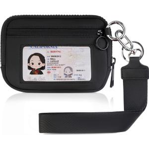 KeyChain Wallet Wristlet Wallets For Women Iris Wallet Zip Card Case with ID Window (Black)
