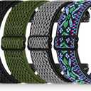 4 Pack 20mm Elastic Nylon Bands Compatible with Garmin Vivoactive 6/5/3, Garmin Venu/Venu 2 Plus/Vivomove 3, Amazfit Bip 3/Bip 3 Pro, Quick Release Smart Watch Band for Amazfit Active 2 (Black+Gray+Green+BohemianBlue)