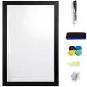 Real Wooden Framed Magnetic Dry Erase Whiteboard, 24" X 36", Vertical/Horizontal Wall Mount, Includes Black Marker, Eraser and 4 Magnets, by Better Office Products (Solid Black)