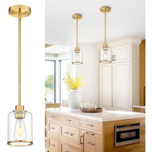 Beionxii Brushed Gold Pendant Lights Kitchen Island, Modern Kitchen Pendant Lighting Over Island, Hanging Lights with Clear Glass for Sink, Dining Room, Entryway, BX-PL02BG-CG (Only 1-Pack)