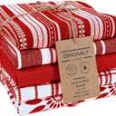 Assorted Kitchen Towels Set of 5-100% Cotton Dish Cloths Towels with Hanging Loop - Soft, Absorbent & Washable for Kitchen Use - Quick Drying Dish Towels 16x26 Inch Red