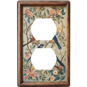 Decorative Art Light Switch Covers Vintage Bird - Flower Painting 1 Gang Single Duplex Outlet Wall Plate Switchplate Electrical Faceplate for Home Decor