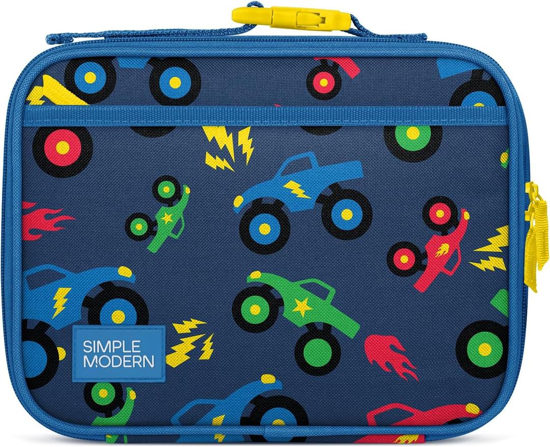 Simple Modern Kids Lunch Box for School | Reusable Insulated Lunch Bag for Toddler, Girl, and Boy | Meal Containers with Exterior & Interior Pockets | Hadley Collection | Monster Truck Rally (Regular)