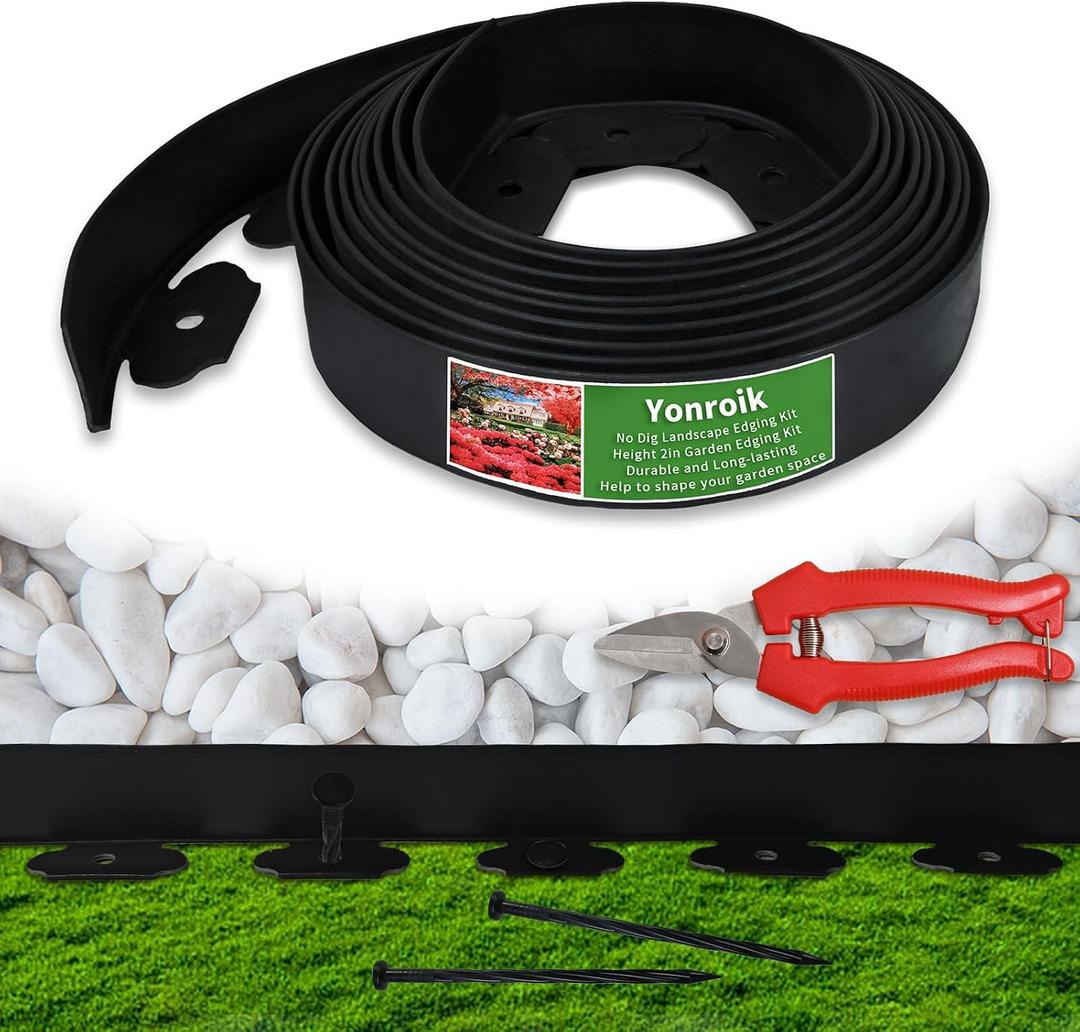 No Dig Lawn Edging Kit,20 FT Landscape Edging Border with Stakes fit for Lawn,Flower Garden,Grass,Lawn Edging,The Yard (Black)