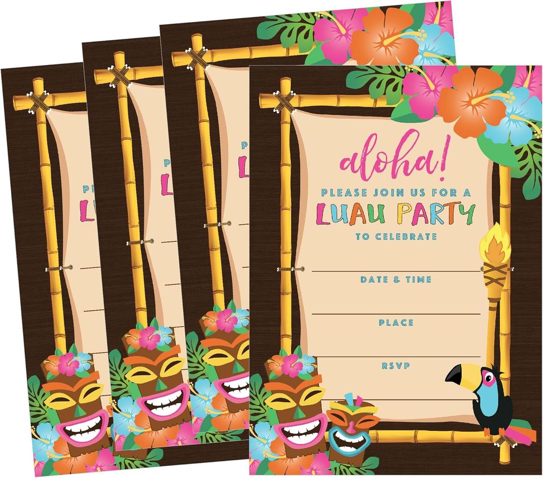 Hadley Designs 50 Aloha Luau Party Invitations, Tropical Hawaiian Birthday Invitations for Kids & Adults, Perfect for Birthday, Pool, and Summer Beach Parties