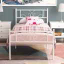 Weehom 11.2 Inch Twin Size Metal Bed Frame with Headboard Platform Bed Steel Slat Support Mattress Foundation Easy Assembly White