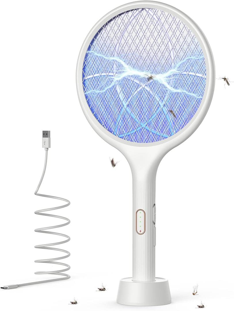 YISSVIC 4000V Electric Fly Swatter Bug Zapper Racket Rechargeable | Auto Manual Modes, Mosquito Killer, Purple Attractant Light, Indoor Home Office Backyard Patio Camping