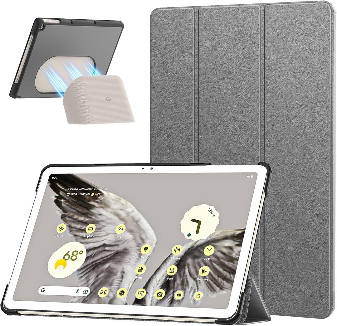 MoKo for Google Pixel Tablet Case 2023, Foldable Design, Ultra Thin Slim Leather TPU Back Full Protector Trifold Stand Cover Case for Pixel Tablet, 11inch, Gray