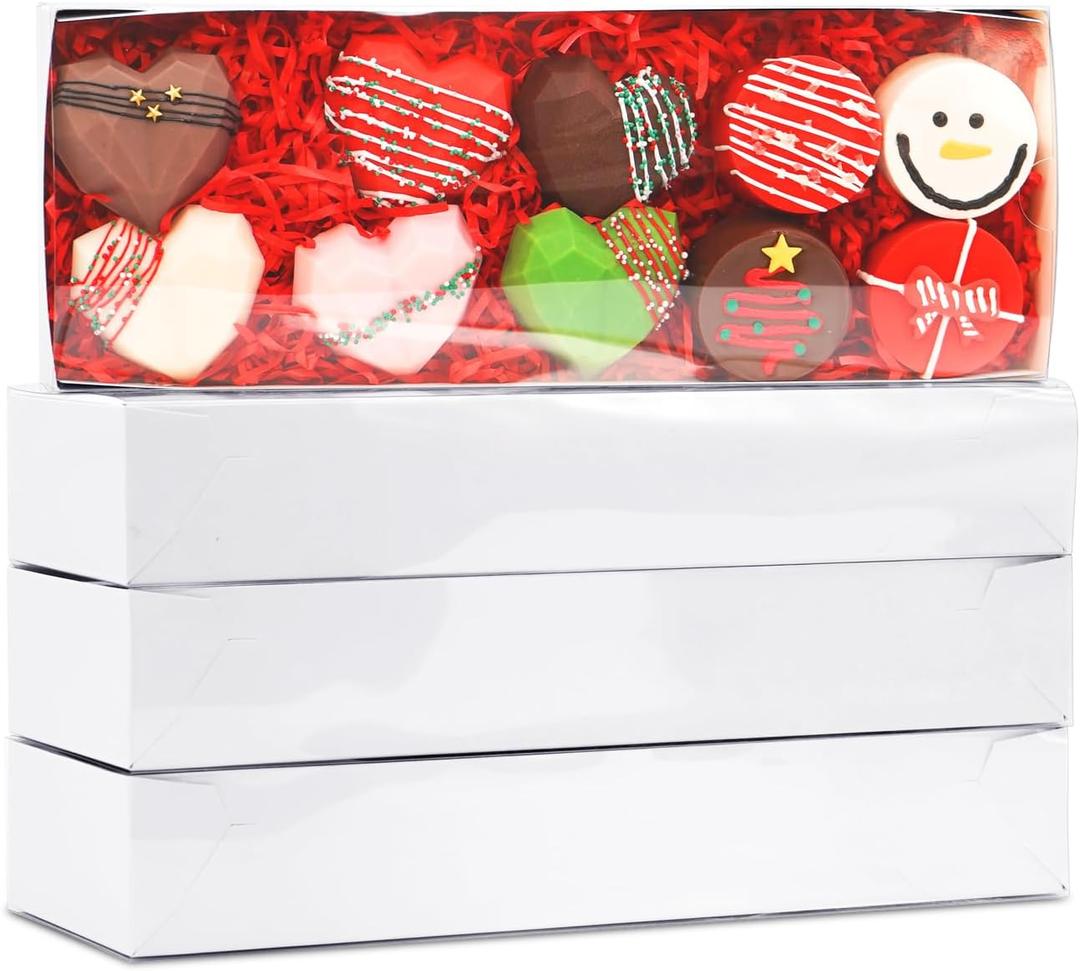 50 Pack 12x4.5x2 Inch Chocolate Covered Strawberries Boxes Drawer Macaron Boxes Bakery Box with Full Clear Window Cookie Box for Wedding Favors Baby Shower