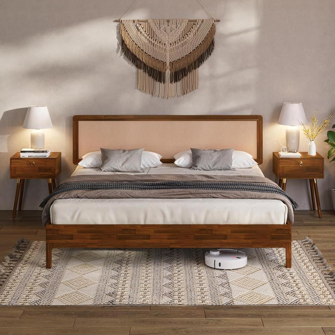 Bme Nipe Bed Frame with Headboard, Bohemian and Mid-Century Modern Style, Solid Acacia Wood Platform Bed with Slat Support, No Box Spring Needed, Easy Assembly, King - Dark Chocolate Bme Nipe Bed Frame with Headboard, Bohemian and Mid-Century Modern Style, Solid Acacia Wood Platform Bed with Slat Support, No Box Spring Needed, Easy Assembly, King - Dark Chocolate