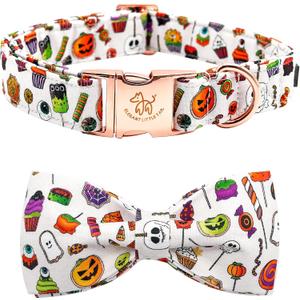 Elegant little tail Dog Collar with Bow - Fall Dog Collar Halloween Candy Bow Girl Boy Pet Collar Soft Dog Bowtie Collars for Medium Dogs (Medium (Pack of 1))