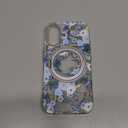 for iPhone 16 Case with MagSafe Stand Ring for Women, Cute Clear Floral Design with 360 Kickstand Holder Magnetic Shock Proof Heavy-Duty Protection Blue Flower