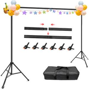 Hemmotop Photo Backdrop Stand, 10x7ft (WxH) Background Stand for Photoshoot, Backdrops Support kit with Carry Bag for Parties, Photography, Projector Screen, Wedding, Decoration, Balloons (10x6.5ft)