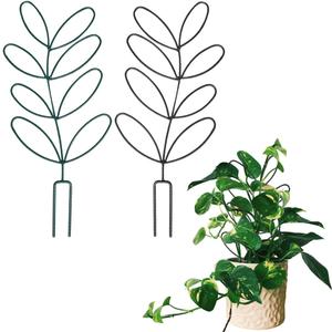 2Pack Indoor Plant Trellis Metal Wire Garden Trellis Small Climbing Leaf Shape Trellis for Garden Potted Plant Houseplant(Blackish Green)