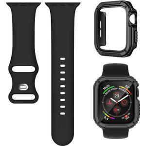 2 x 3-in-1 Silicone Band and Rugged Case Compatible for Apple Watch Bands 44mm 45mm 46mm 42mm 40mm 41mm, Sport Strap and Protective Cover with Screen Protector for iWatch Series 11 10 9 8 7 6 5 4 SE3