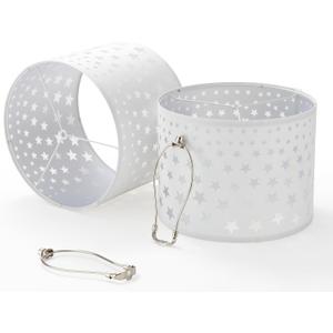 White Lamp Shades Set of 2, 13 x 13 x 10 inch (Medium Size), Drum Spider Lampshades with 8 inch Harp, Modern Fabric Lamp Shade for Table Lamp and Floor Lamp, Linen Cloth Lamp Cover, Assembly Required