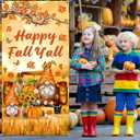 Fall Decorations - Happy Fall Y'all Door Cover Autumn Thanksgiving Door Banner Thanksgiving Dwarf Pumpkin Banner Photo Background for Autumn Harvest Party Supplies