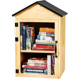 Little Library Box Outdoor, 2-Tier Waterproof Book Exchange Cabinet Solid Wood with Adjustable Shelves, Rust-Resistant Hardware for Community, Schools and Neighborhoods to Promote Reading & Sharing, 16 x 13 x 26