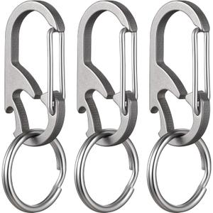 TISUR Titanium Carabiner Keychain Clip, Anti-Lost Key Ring Holder, Self-Locking Metal Gate Clip Key Chain Bottle Opener for Men Women, Gray (3-pack)