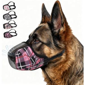 KOOLTAIL Dog Muzzle, Soft Muzzle for Small Medium Large Sized Dogs to Anti & Prevent Barking Grooming Biting, Reflective Adjustable Air Mesh Basket Muzzles, Allows Panting and Drinking, Pink Plaid XL