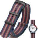 Military Ballistic Nylon Watch Band Heavy Buckle 18mm 20mm 22mm 24mm Thick G10 Premium Nylon Watch Bands Smart Watch Replacement Band Strap for Men Women (Blue Red Grey(Black Buckle))