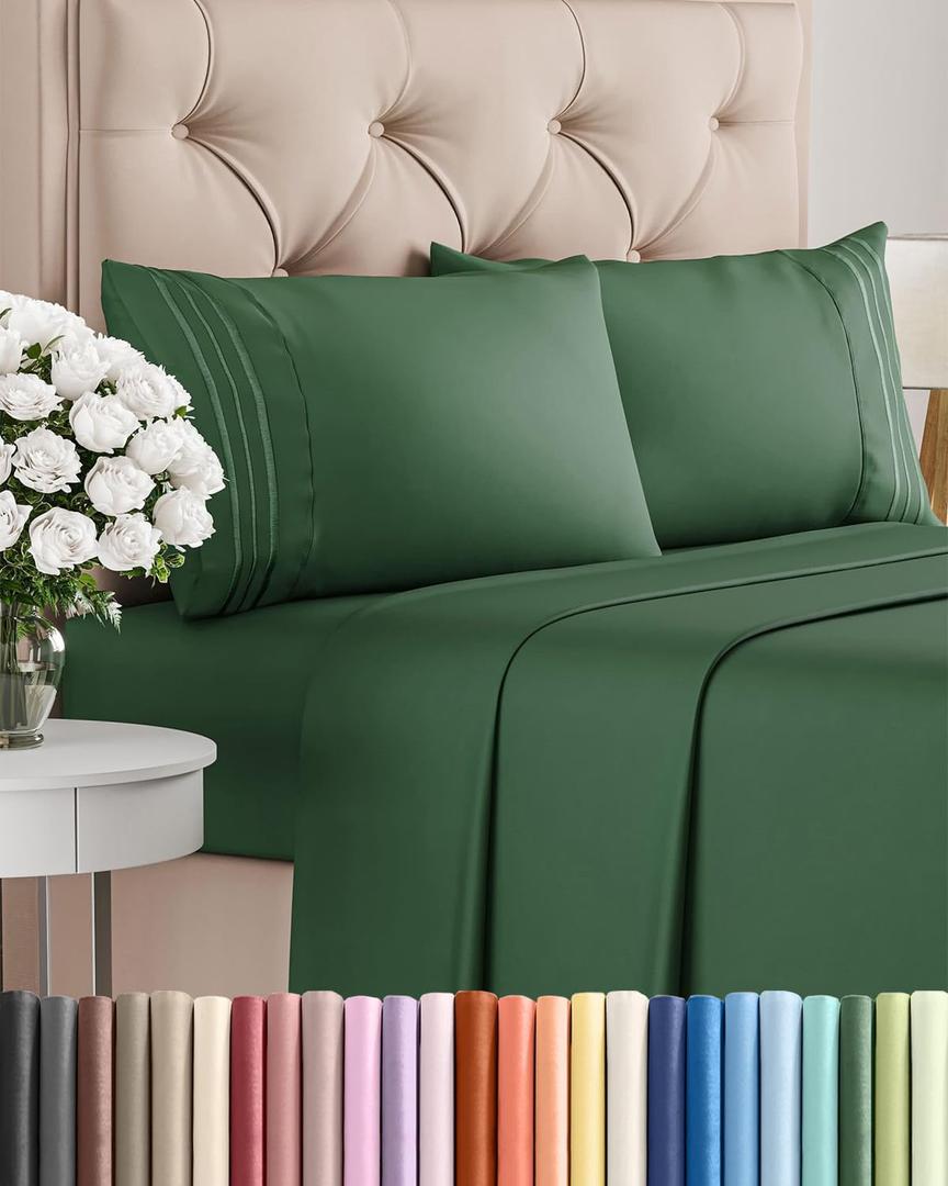King Size 4 Piece Sheet Set - Comfy Breathable & Cooling Sheets - Hotel Luxury Bed Sheets for Women & Men - Deep Pockets, Easy-Fit, Soft & Wrinkle Free Sheets - Emerald Green Oeko-Tex Bed Sheet Set