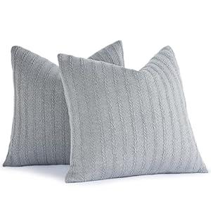 YCOLL Decorative Throw Pillow Covers 18x18 Set of 2 Super Soft Solid Patterned Knit Accent Couch Pillows Boho Pillow Cover for Couch Livingroom Bed