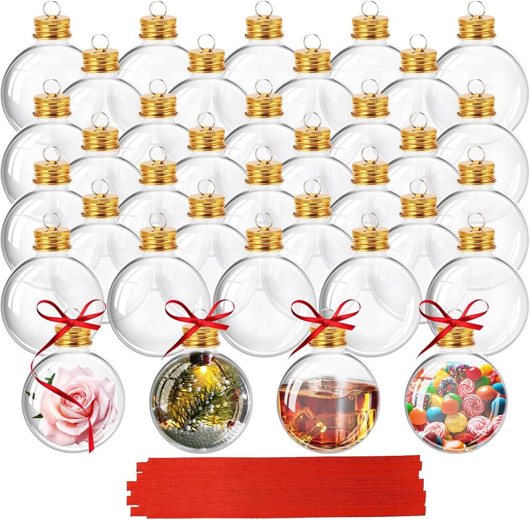 Pack of 36 2.76 Inch Hanging Clears Plastic Fillable Ornament Balls, Removable Top Clears Hanging Ornaments Ball, Round Clears Ball Ornament for Christmas Tree Home Decoration Wedding Party