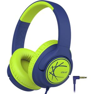 iClever Kids Headphones with Cord, 85dBA Safe Volume Wired Headphones for Kids, Stereo Sound Foldable Adjustable, 3.5mm Jack, Over Ear Child Headphone for School/Boys/Girls/iPad/Tablet/Travel, Green