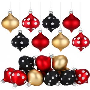12 Pcs Christmas Ball Ornaments 2.36 Inch Mouse Plastic Ball Tree Ornaments Red and Black Christmas Tree Decorations Yellow White Dot Decorations for Party Xmas Trees Home Decor (Cute)