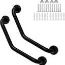 16 Inch Angled Grab Bar 2 Pack, ZUEXT Anti Slip Black Shower Grab Bar Handles, Stainless Steel Knurled Bathroom Balance Bar, Safety Hand Rail Support,Handicap Elderly Injury Senior Assist Bath Handle