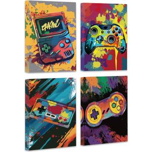 Drsoum Cool Video Game Decor for Boys Gaming Wall Art Watercolor Graffiti Gamer Room Decor Game Poster Framed 8"x10" - Gamepad Painting Teenage Boy Room Decor (8''x 10'')