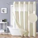 Cream No Hook Shower Curtain with Snap-in Fabric Liner Set,Slub Textured Fabric Shower Curtains for Bathroom,Hotel Style Modern Shower Curtain,Water Repellent & Washable,71x74(72)