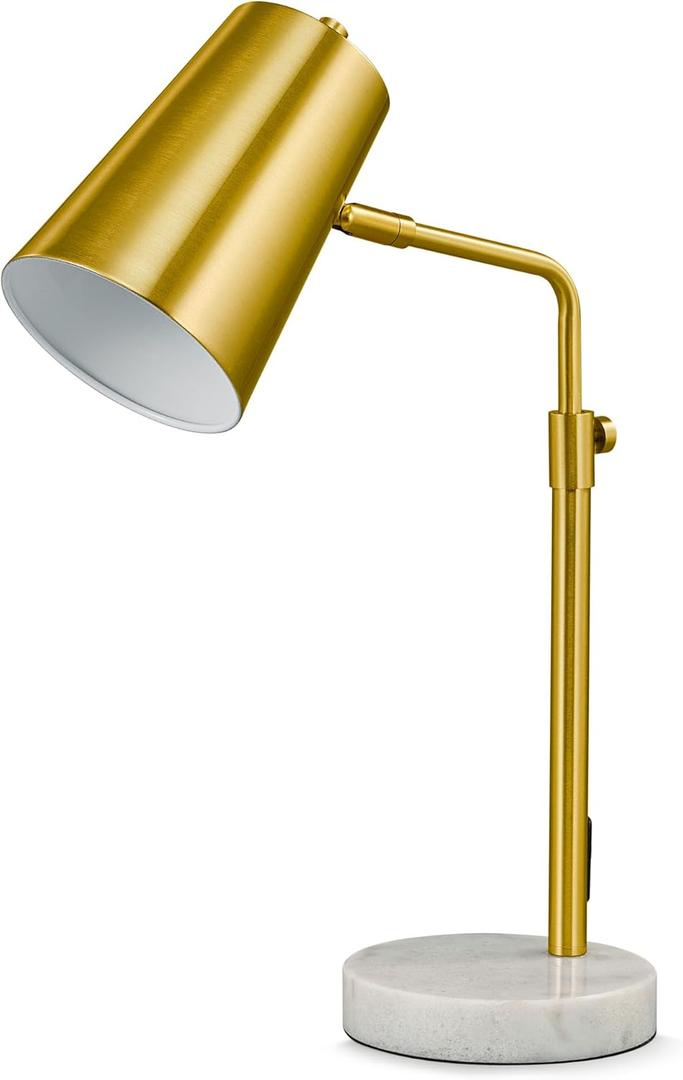 VONLUCE Gold Desk Lamp with LED Bulb Adjustable, Antique Brass Metal Table Lamp Marble Base, Mid Century Modern Reading Lamp Office, 20 Industrial Task Lamp Work Lamp for Reading Bedroom