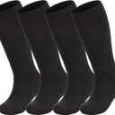 Zando 4 Pairs Kids Soccer Socks Athletic Youth Boys Girls Knee High Socks | Breathable, seamless toe cotton, soccer socks, youth baseball socks, girls knee high socks, school uniform sports. (Black, XXL)