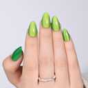 2 x Green Cat Eye Press On Nails - Glossy Short Almond Press on Nails Shamrock Nails Press Ons for Women DIY Fake Nails Kit with Glue, Reusable Glue on Nails Short in 16 Sizes - 32pcs, Jade Green