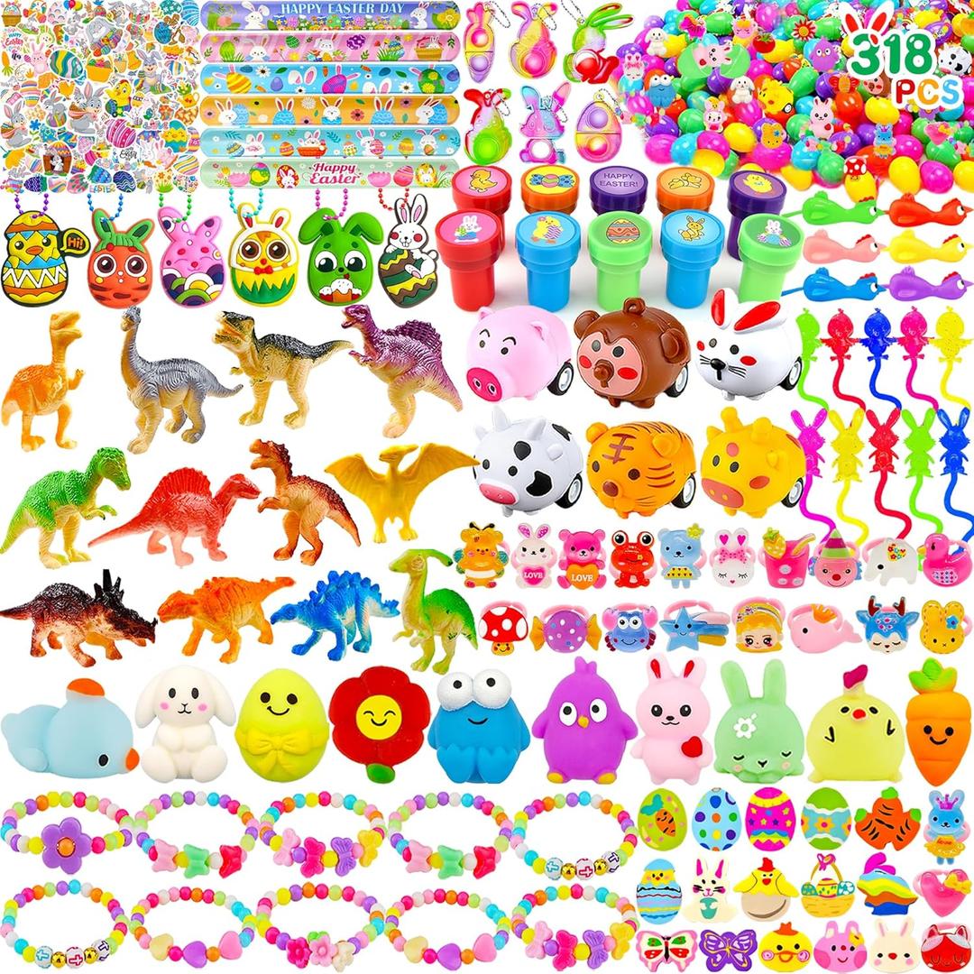 318 pcs Bulk Easter Eggs with Toys inside filled Easter Eggs Filled Fillers Easter Basket Stuffers Easter Egg Hunt Easter Party Favors for Kids Toddlers Boys Girls