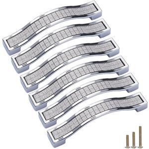 Bling Crystal Door Drawer Pulls Handle Knobs, 6 Pack Modern Europe Style Grind Arenaceous Rhinestone Pulls for Dresser Wardrobe Cupboard Closet Cabinet (Hole Distance 3.8", Silver)