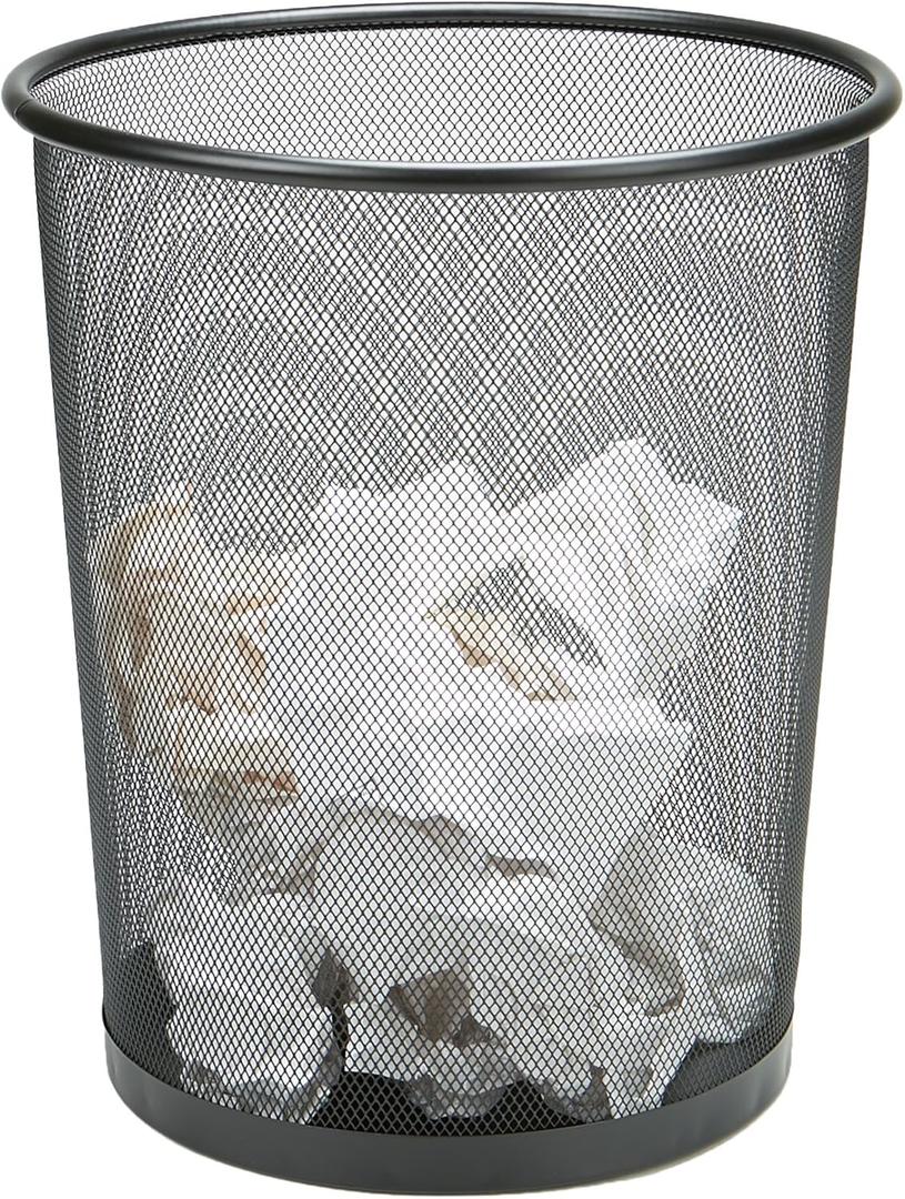 Mind Reader Mesh Trash Can, 16.65L (4.4 gal), Waste Paper Basket, Round, Office, Metal Mesh, Black